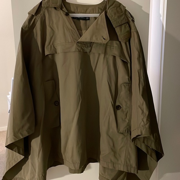 Zara Jackets & Coats Zara Khaki Green Cape With Hood Size M Poshmark